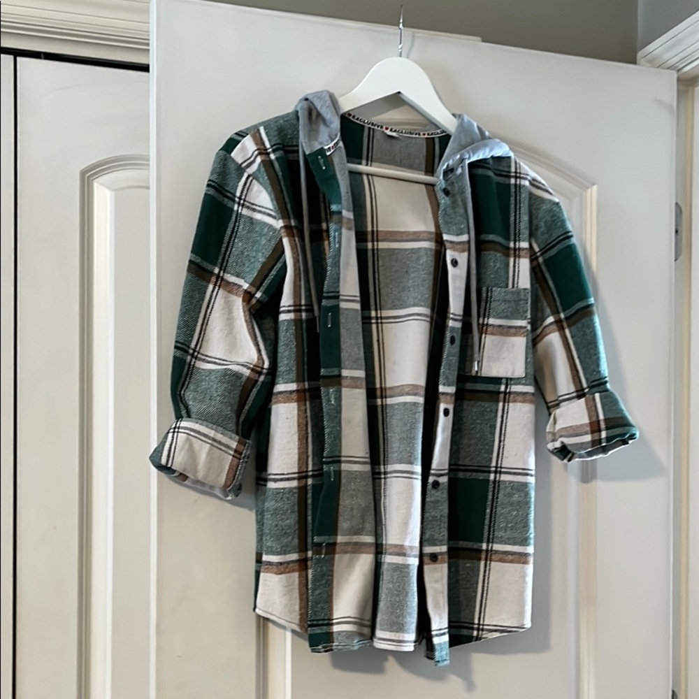 Plaid Button Down Shirt - Green and White